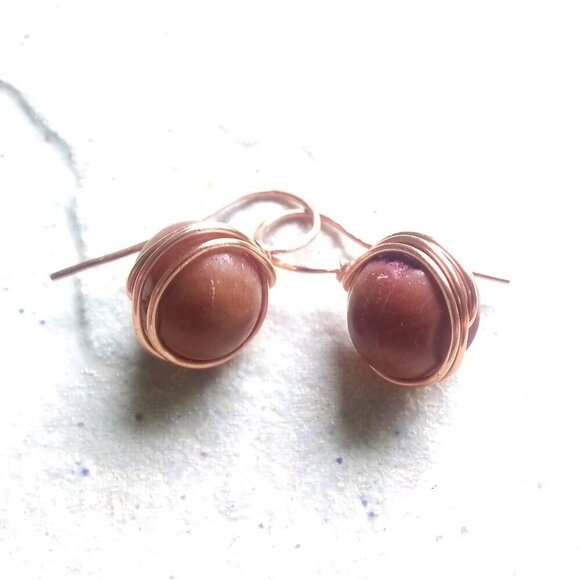 Medium Reddish-Brown Stone Drop Earrings ~ Rustic & Rugged Elemental Elegance - Picture 2 of 8